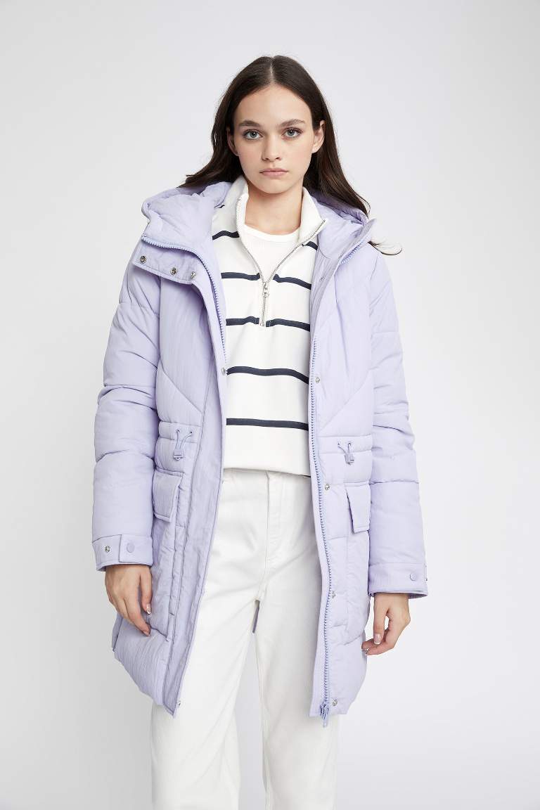 Waterproof Regular Fit Hooded Long Puffer Jacket