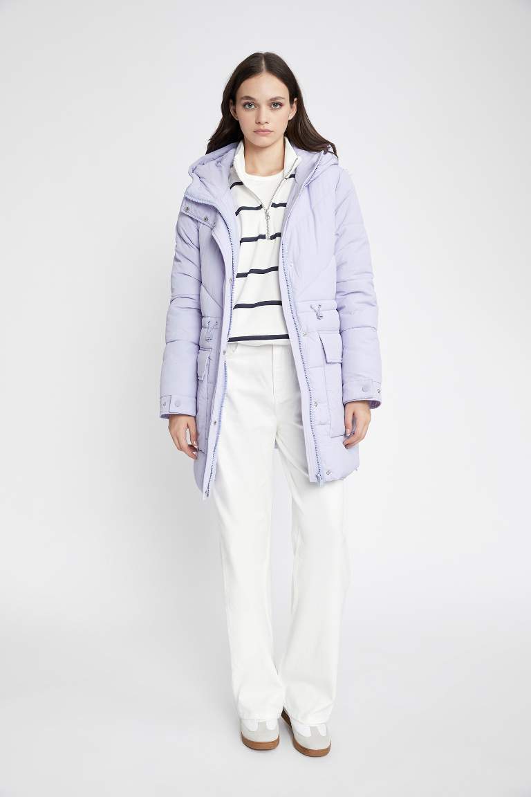 Waterproof Regular Fit Hooded Long Puffer Jacket