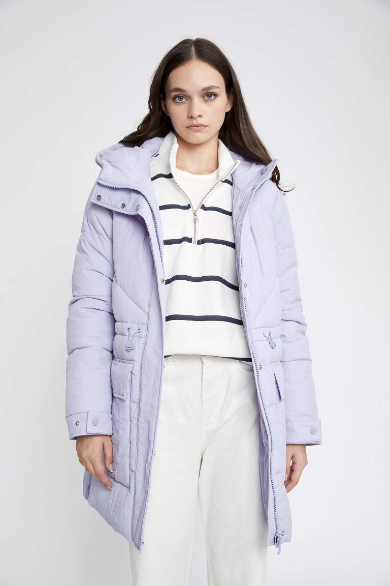 Waterproof Regular Fit Hooded Long Puffer Jacket