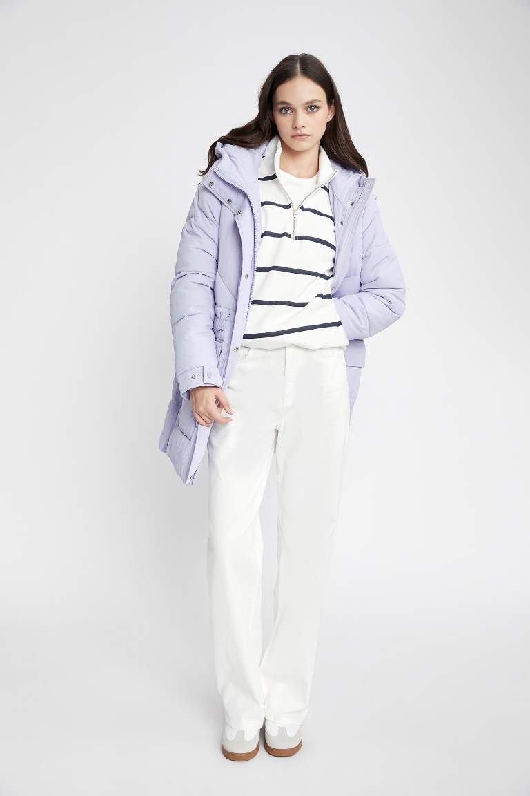 Waterproof Regular Fit Hooded Long Puffer Jacket