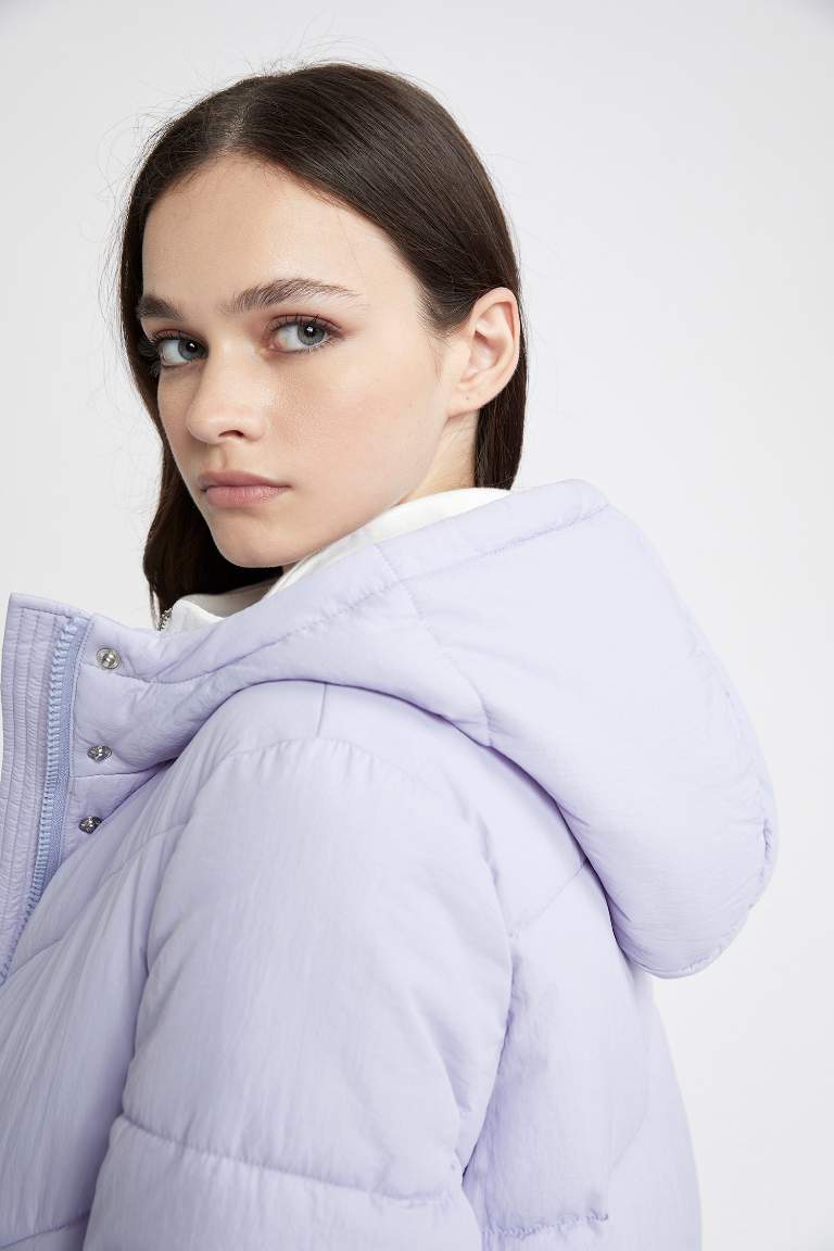 Waterproof Regular Fit Hooded Long Puffer Jacket