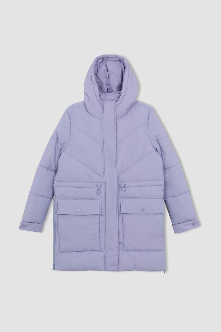 Waterproof Regular Fit Hooded Long Puffer Jacket