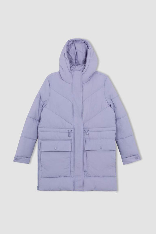Waterproof Regular Fit Hooded Long Puffer Jacket