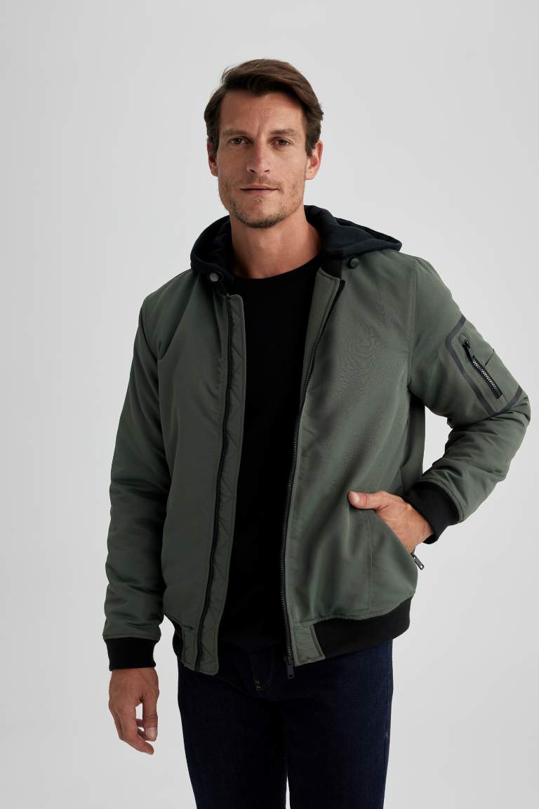 Slim Fit Hooded Bomber Jacket
