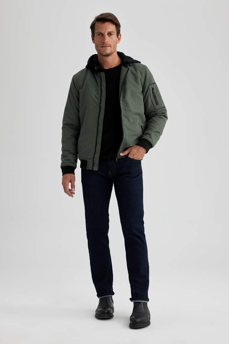 Slim Fit Hooded Bomber Jacket
