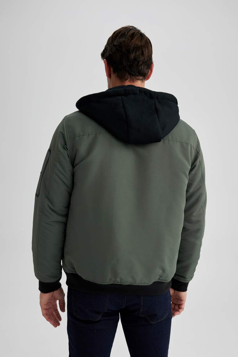 Slim Fit Hooded Bomber Jacket