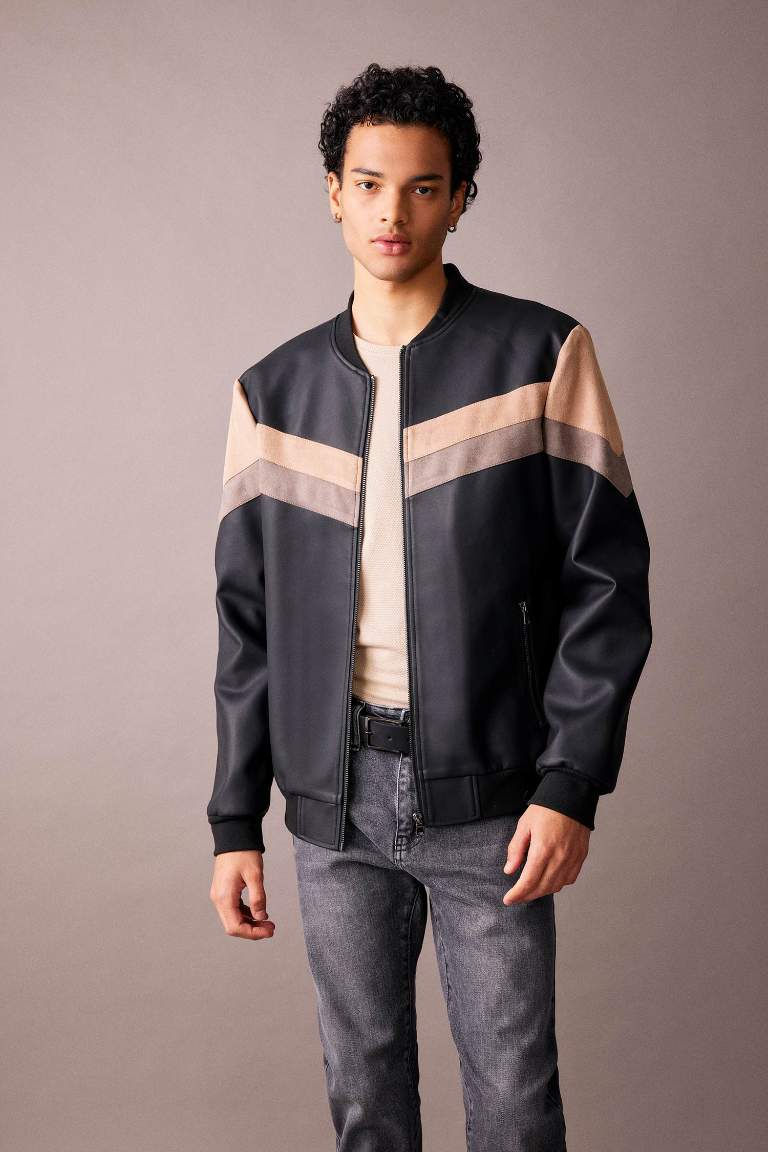 Waterproof Slim Fit Faux Leather Bomber Jacket
