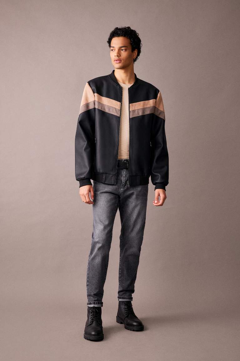 Waterproof Slim Fit Faux Leather Bomber Jacket