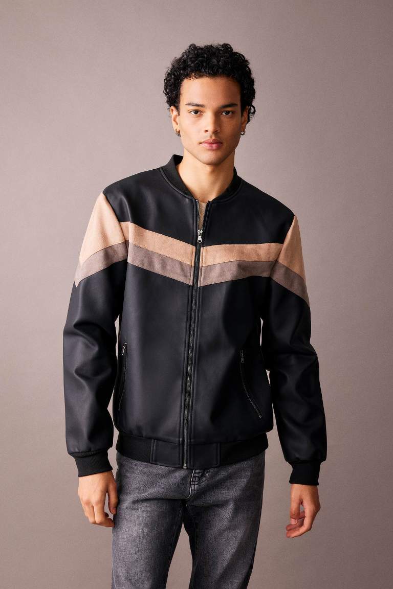 Waterproof Slim Fit Faux Leather Bomber Jacket
