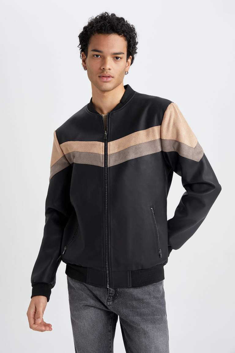 Waterproof Slim Fit Faux Leather Bomber Jacket