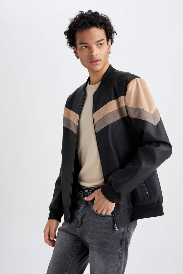 Waterproof Slim Fit Faux Leather Bomber Jacket