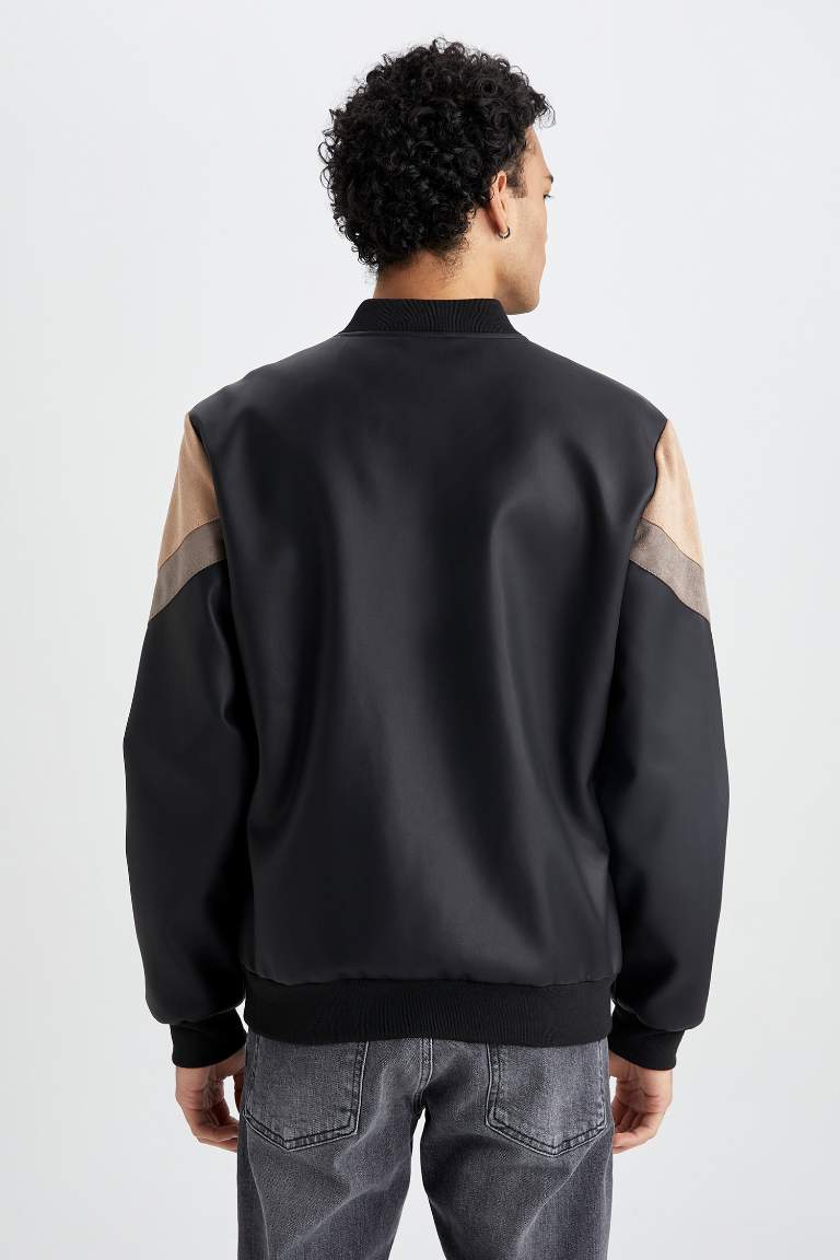 Waterproof Slim Fit Faux Leather Bomber Jacket