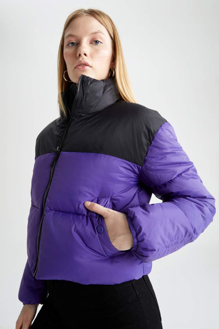 Waterproof Color Block Puffer Jacket