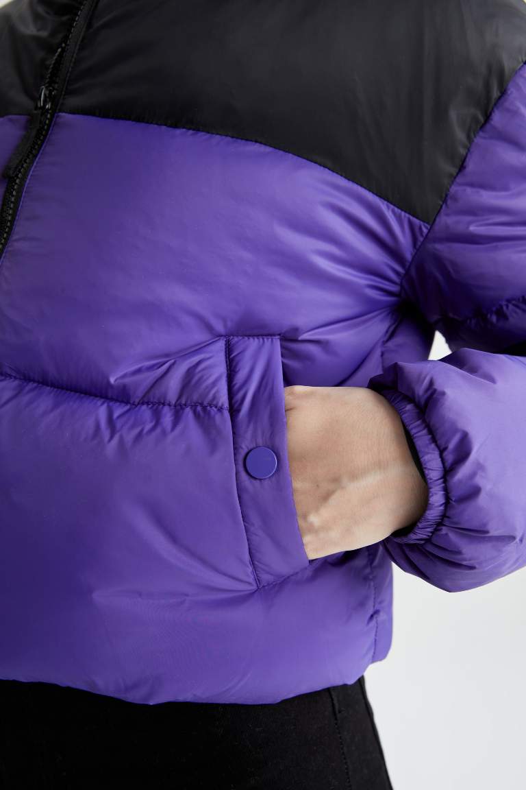 Waterproof Color Block Puffer Jacket