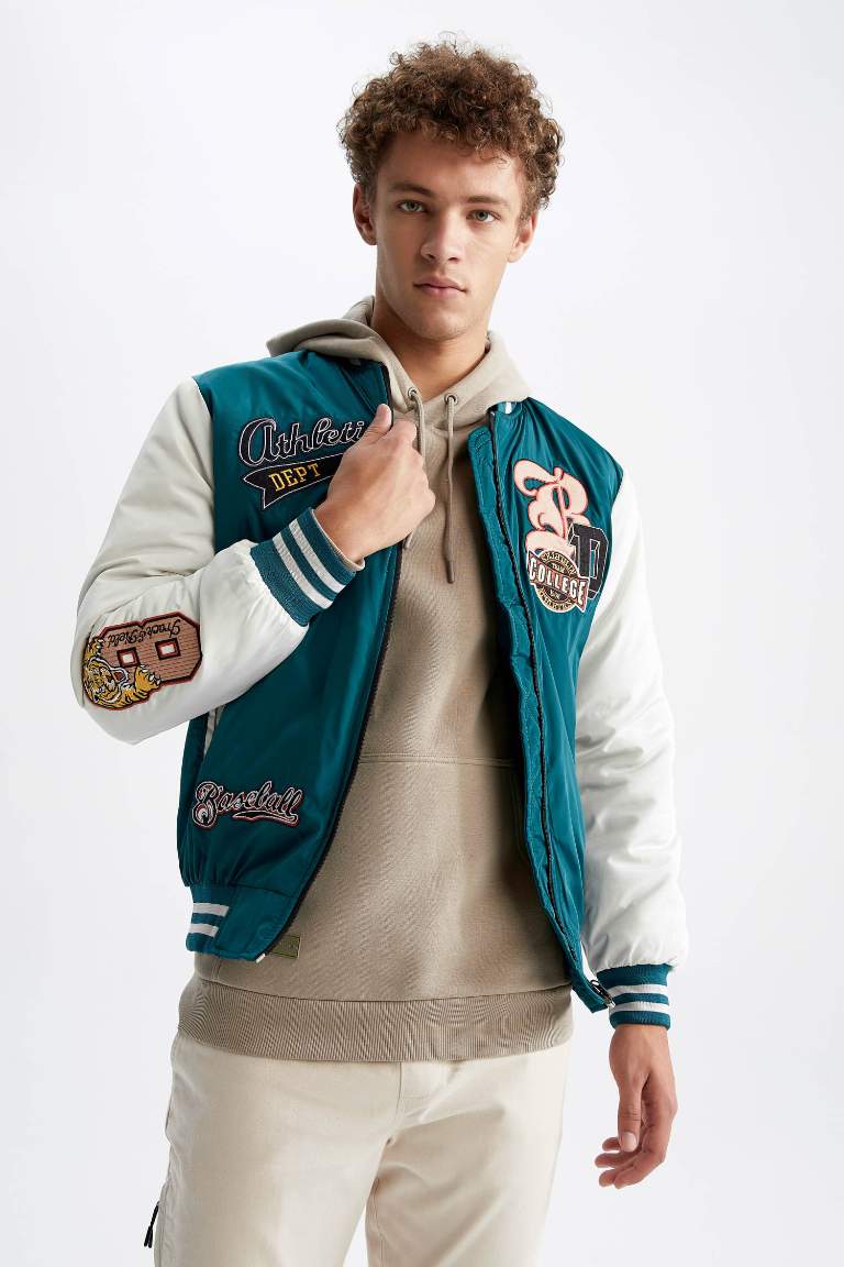 Oversize Fit College Collar Bomber Jacket