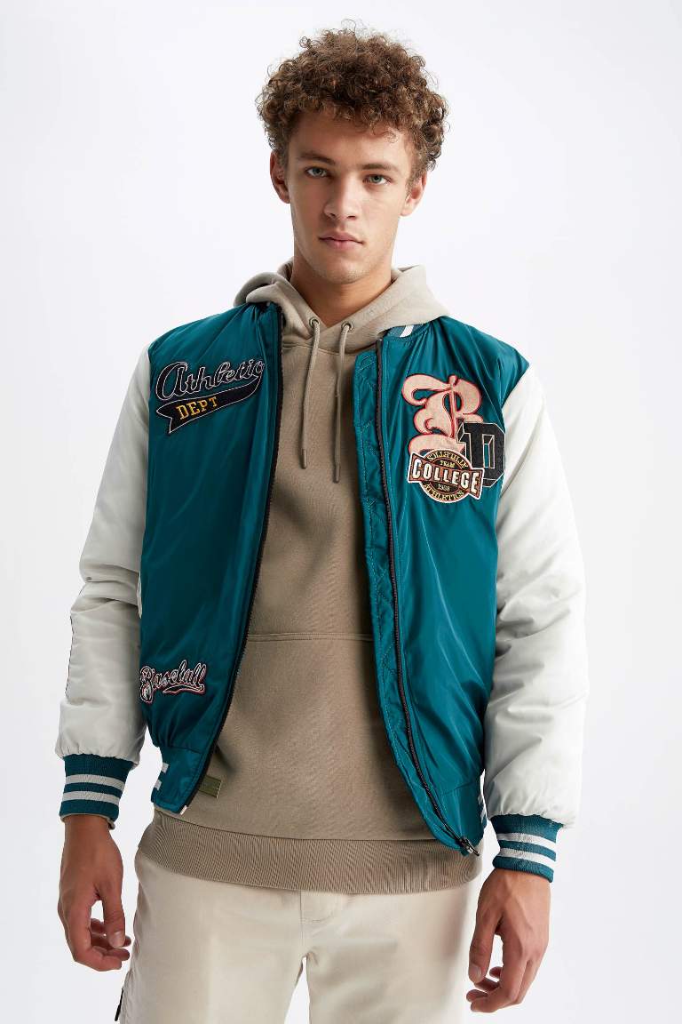 Oversize Fit College Collar Bomber Jacket