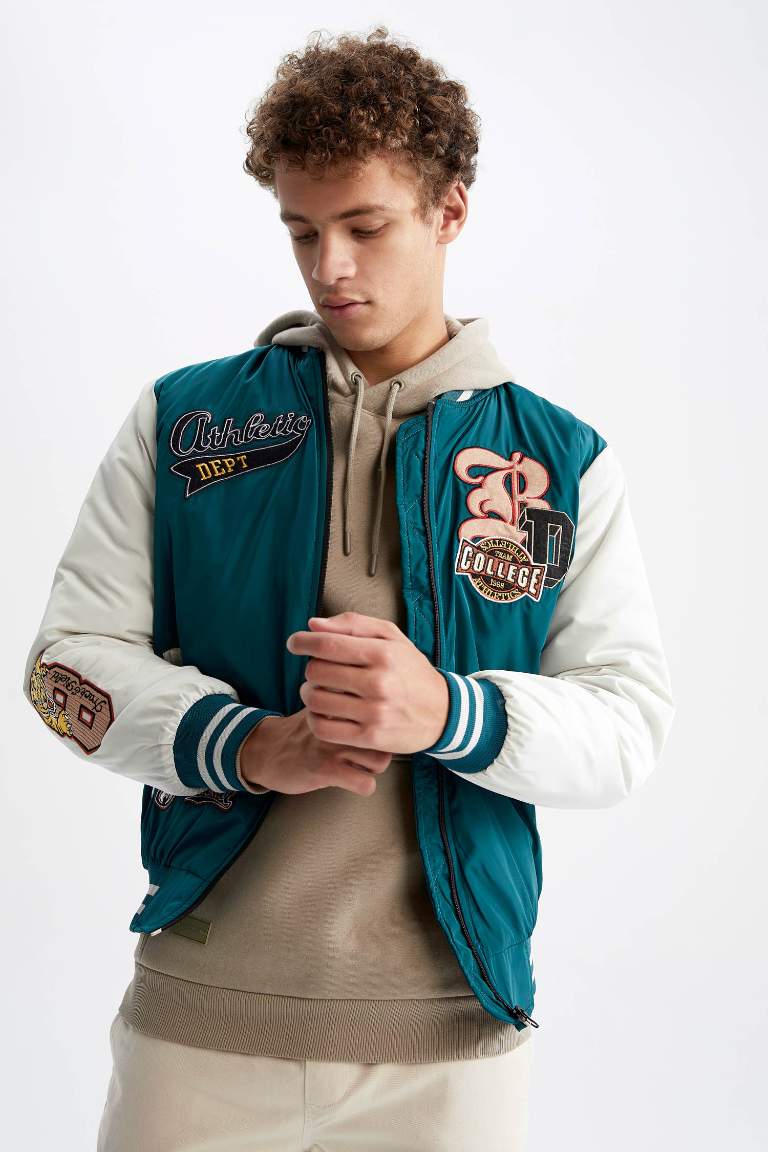 Oversize Fit College Collar Bomber Jacket