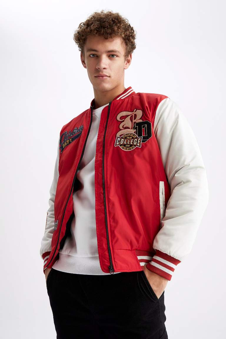 Oversize Fit College Collar Bomber Jacket