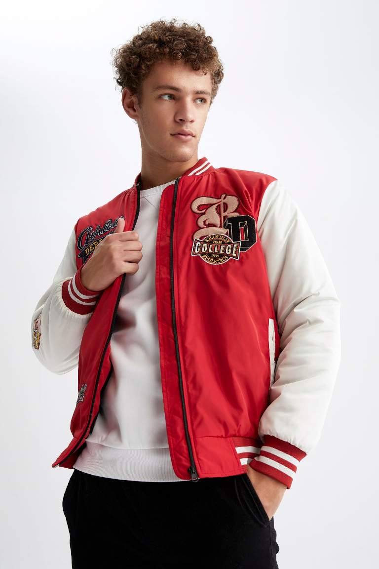 Oversize Fit College Collar Bomber Jacket