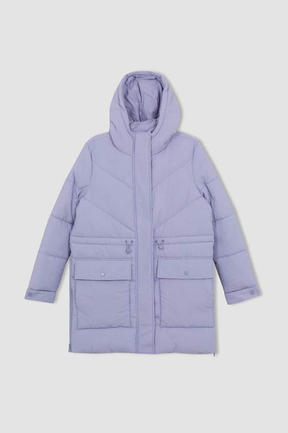 Waterproof Regular Fit Hooded Long Puffer Jacket