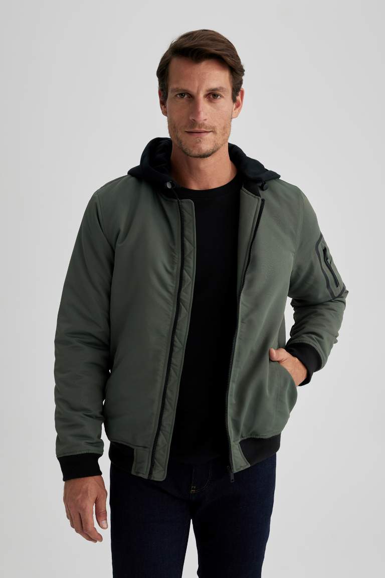 Slim Fit Hooded Bomber Jacket