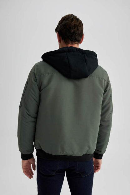 Slim Fit Hooded Bomber Jacket